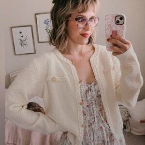 Siamoise Cream Textured Women's Cardigan S/M